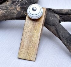 Round White & Silver Pattern Ceramic Wooden Door Stopper